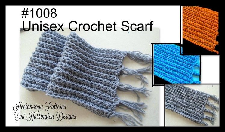 UNISEX RIBBED CROCHET SCARF, crochet tutorial, free pattern, #1008