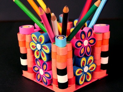 Paper Quilling Craft Tutorial # 3 - How To Make Pen Holder @ ekunji.com