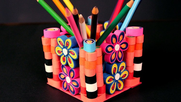 Paper Quilling Craft Tutorial # 3 - How To Make Pen Holder @ ekunji.com