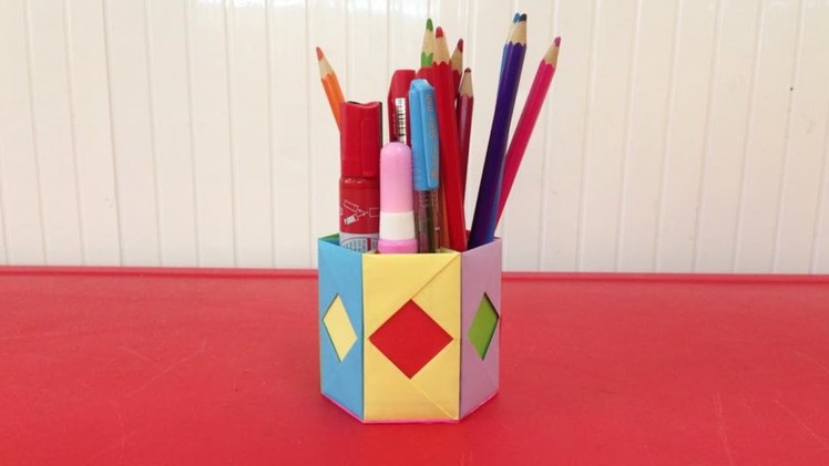 How to make a paper pencil holder | Easy origami pen holder for beginners making | DIY-Paper Crafts