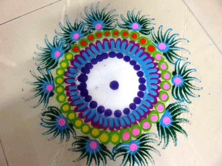 How to make beautiful diwali rangoli design created by  rangolidesigns