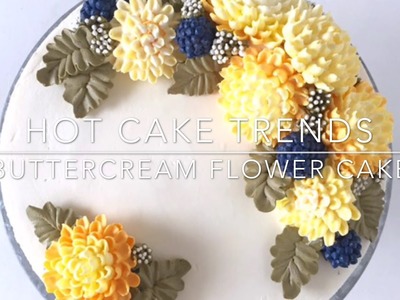 HOT CAKE TRENDS 2016 Buttercream chrysanthemums and berries cake - How to make by Olga Zaytseva