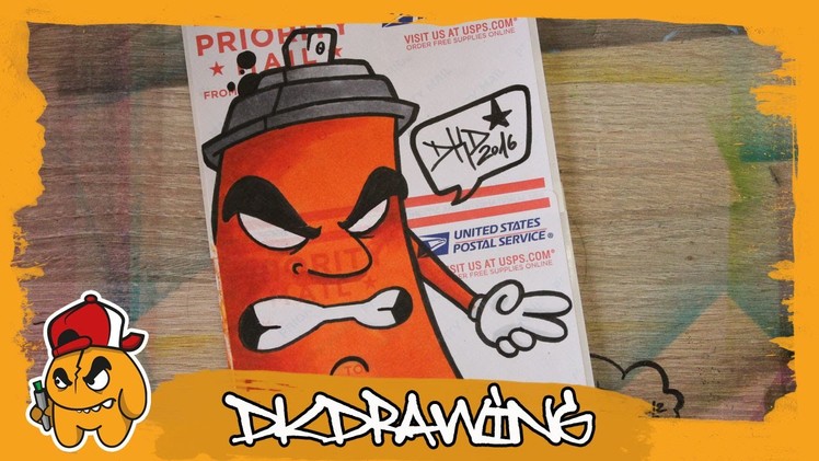 How to draw a graffiti spraycan character on a USPS sticker blank