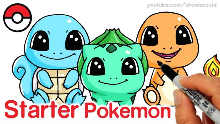 How to Draw Squirtle, Bulbasaur and Charmander step by step Cute -Pokemon Go Starter