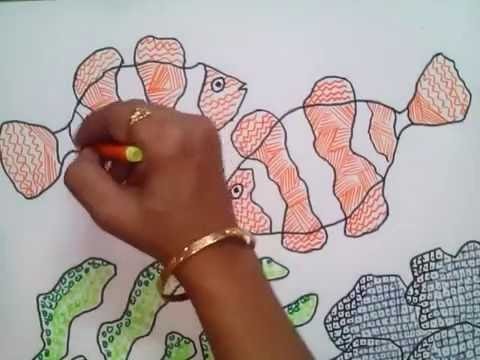 How to draw underwater scene using colored pen