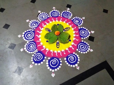 How to make dussehra special rangoli design - created by latest rangoli