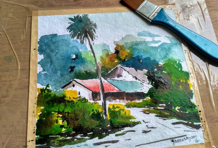 How to Make Landscape in Watercolor by david sonowal, watercolor painting for beginners