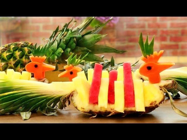 How To Make Pineapple Peacocks | Fruit Carving Garnish | Food Art Decoration