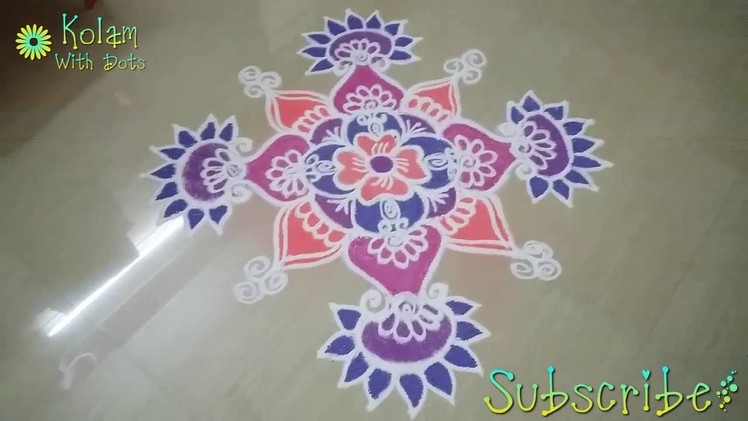 How to make rangoli designs with colours on floor step by step - New kolam designs!