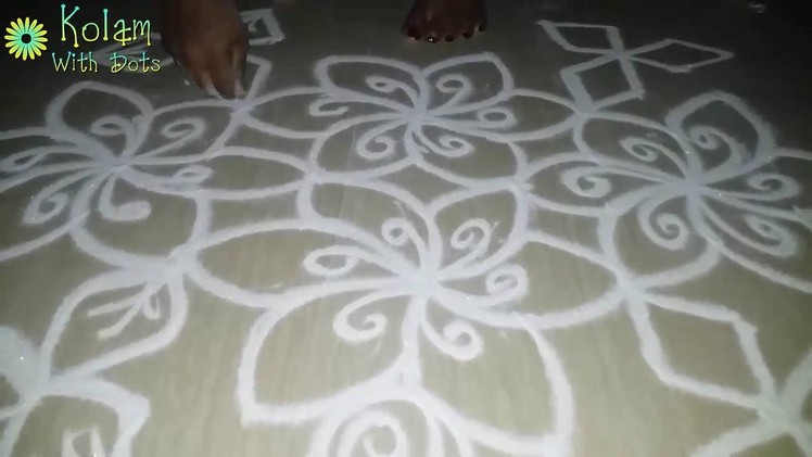 How to put simple rangoli designs with 6 -1 dots -  designs for beginners -  Flower rangoli!