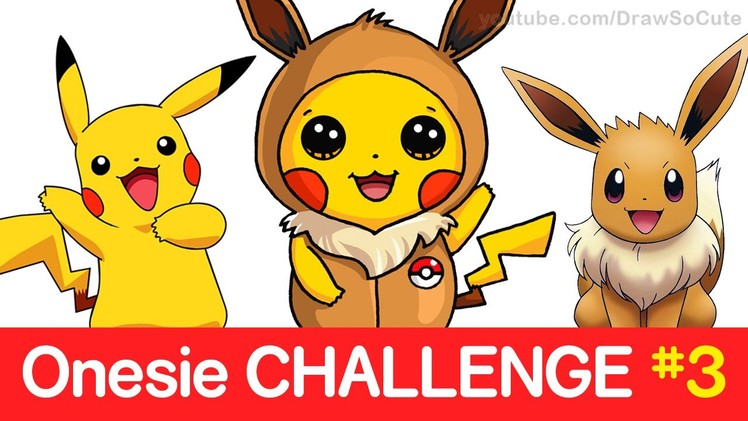 Pokemon CHALLENGE - How to Draw Pikachu in Eevee Onesie step by step CUTE