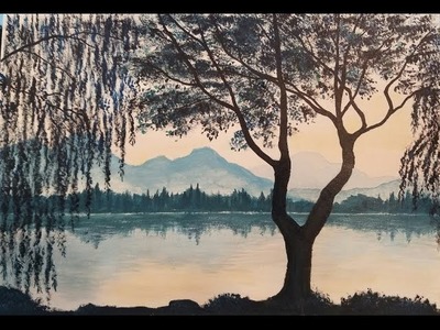Weeping Willow Acrylic Painting Tutorial | How to Paint Trees and Water Reflections | LIVE