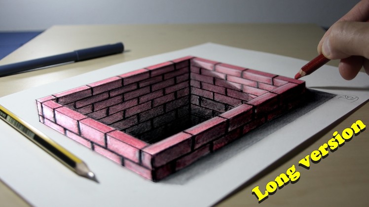 3D Trick Art on Paper Brick hole Long version