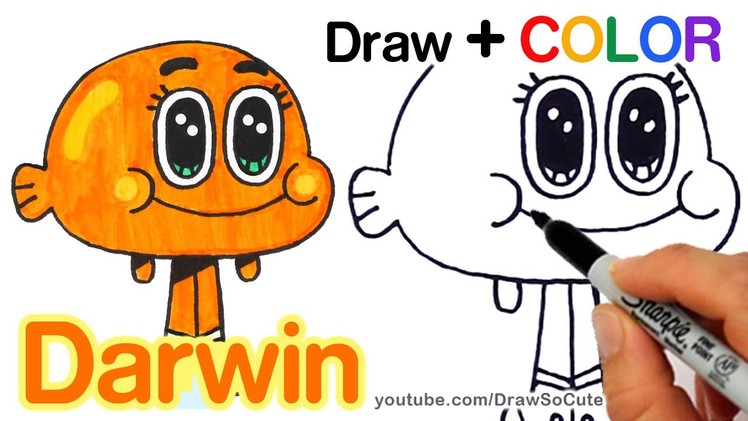 How to Draw + Color Darwin Watterson step by step Easy - The Amazing World of Gumball