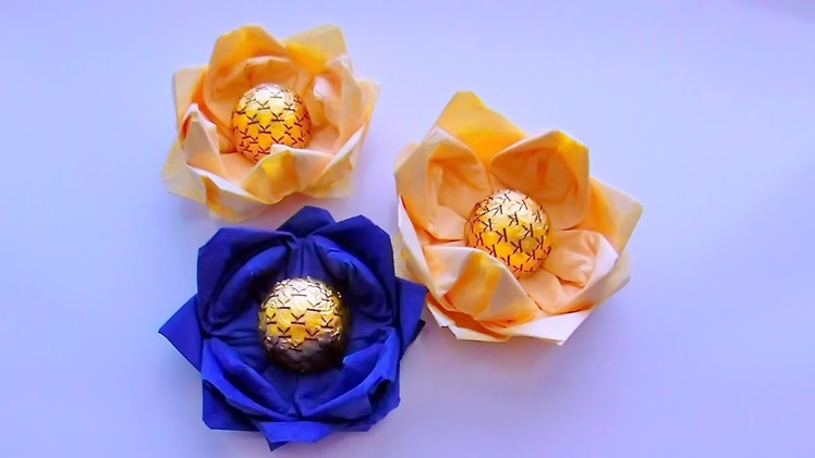 Origami Lotus (Water Lily) of Wipes. Flowers made of Paper for Beginners. Simply and easily