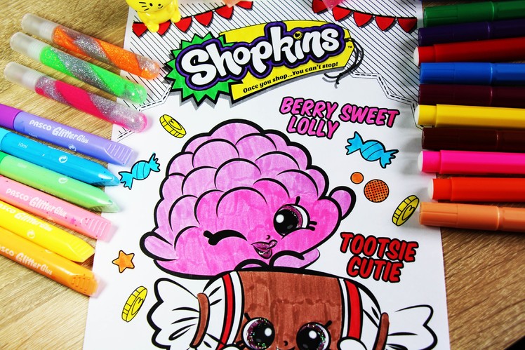 Shopkins DIY Berry Sweet Lolly and Tootsie Cutie!! Arts for kids : How to color!!  Speed Coloring!