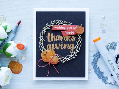 STAMPtember Hero Arts Thanksgiving Card - Coloring Glitter Paper with Copics