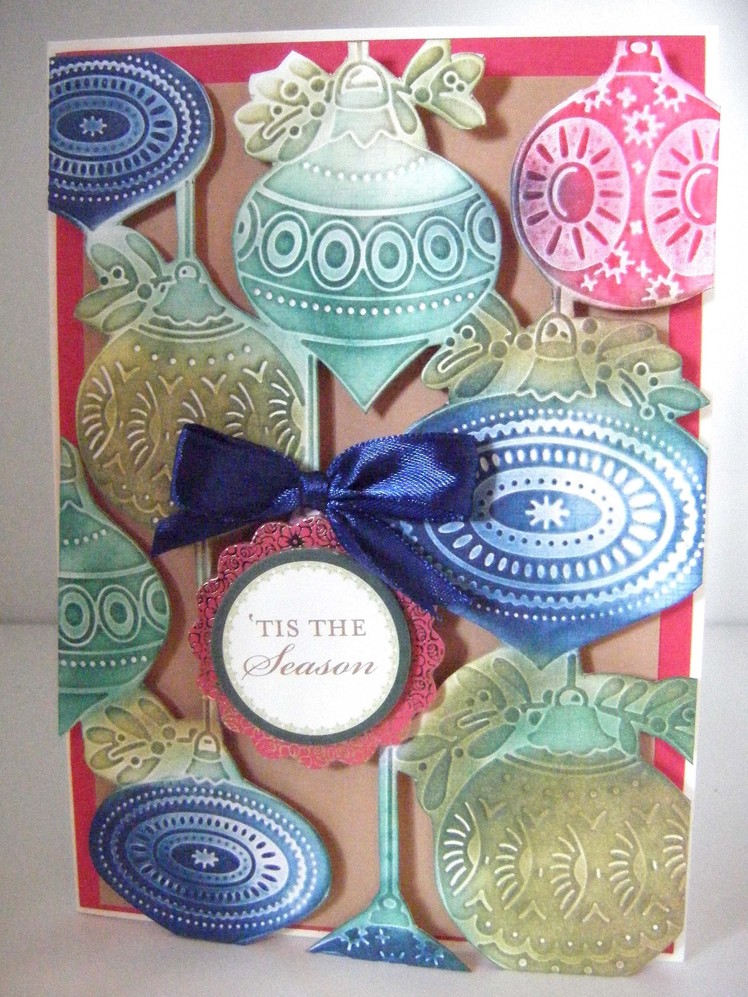 226.Cardmaking Project: Anna Griffin Christmas Bauble Embossed Inked Card