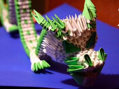 3D origami green Chinese dragon of paper tutorial part 2