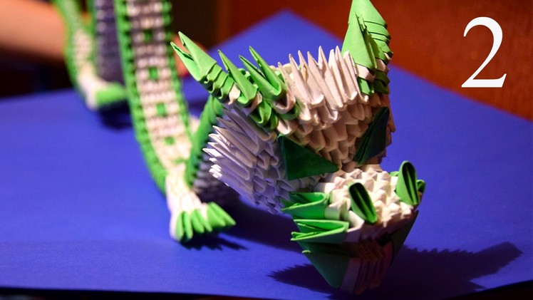 3D origami green Chinese dragon of paper tutorial part 2