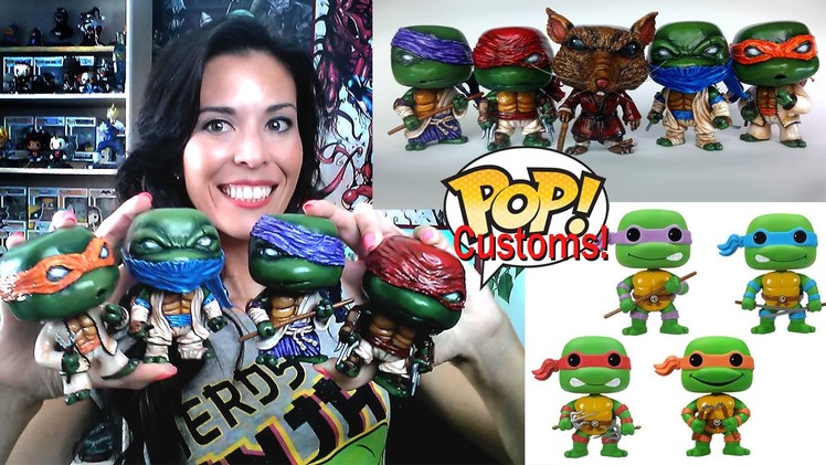 Custom Funko Pop Teenage Mutant Ninja Turtles Set ( DIY -ed hand painted and sculpted vinyl set )
