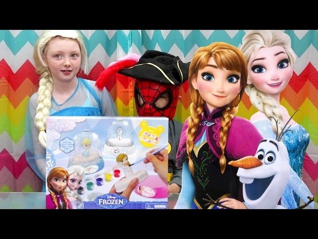 Disney FROZEN GLITTER DOMES DIY How to Paint Princess Anna Elsa Snow Glitter Globes Learn Colors !