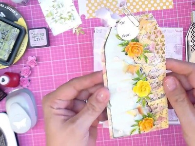 DIY - Easy to make Tag with roses, sequins and butterflies