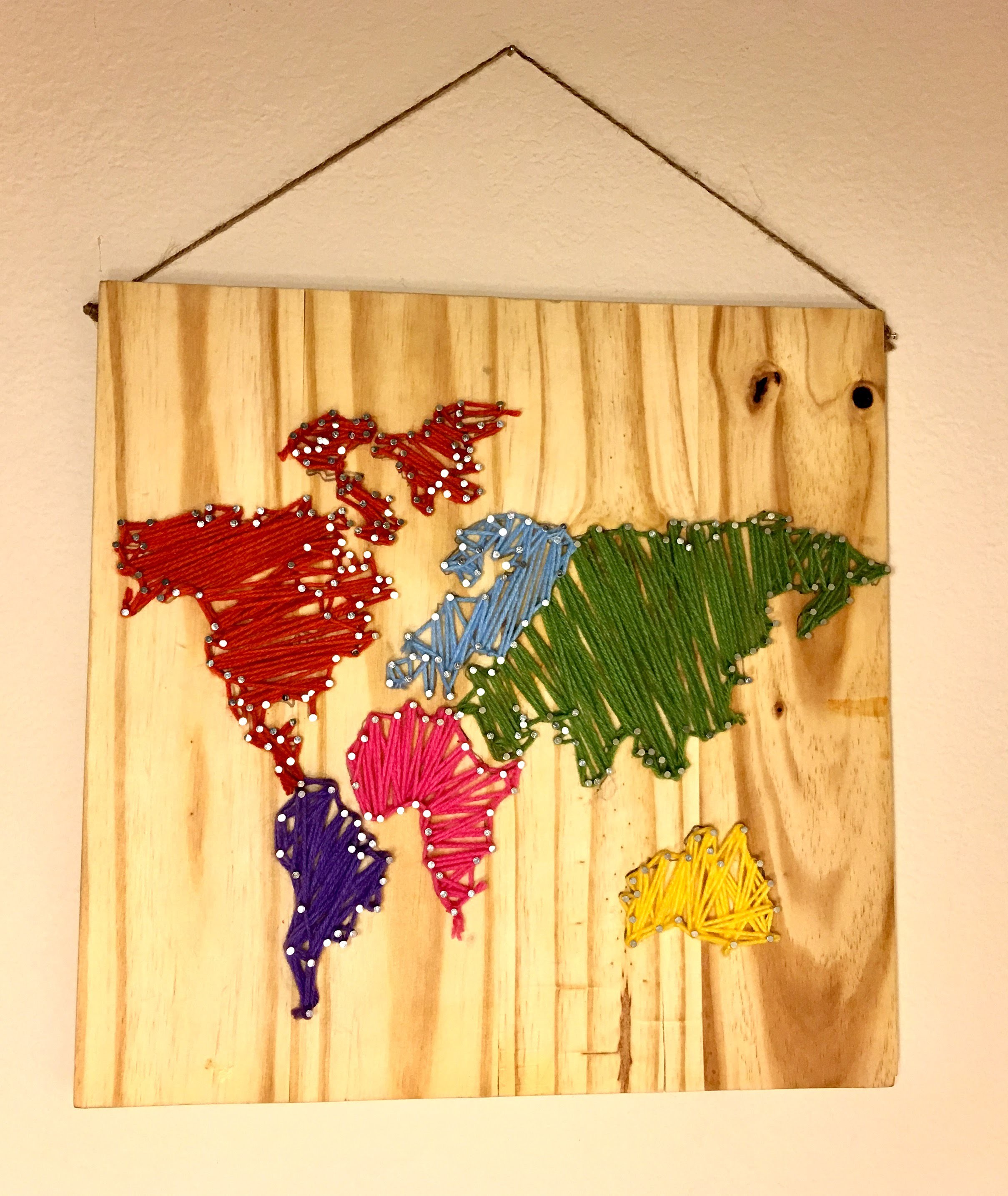 diy world map wall nail string art timelapse