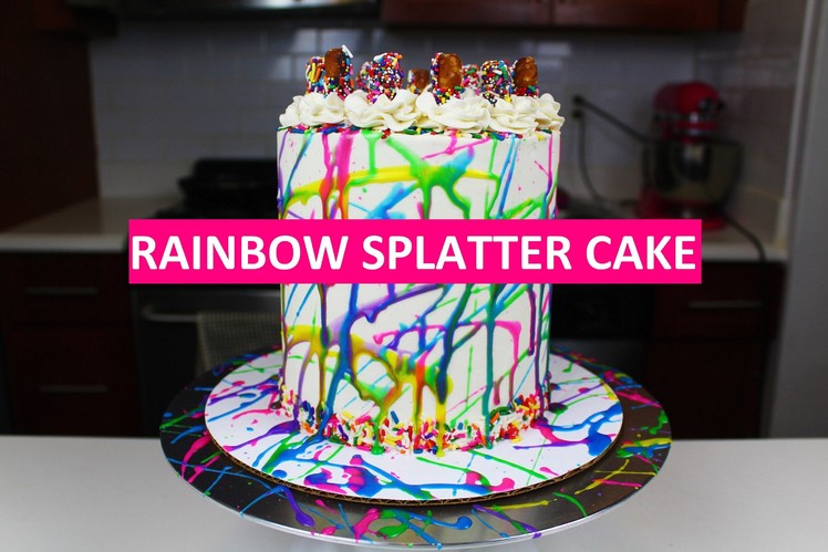 Easy Rainbow Splatter Cake I CHELSWEETS