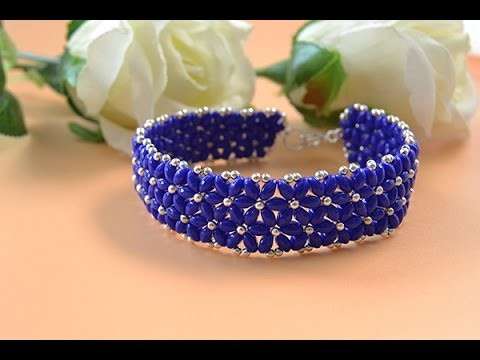 Pandahall Video Tutorial on Making a Blue 2 hole Seed Bead Flower Bracelet for Summer