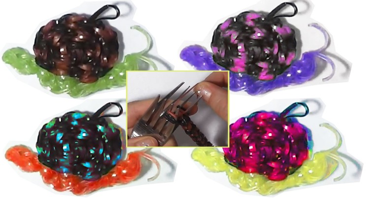 Snail with loom bands or rubber bands with two forks without rainbow loom figures charms animals