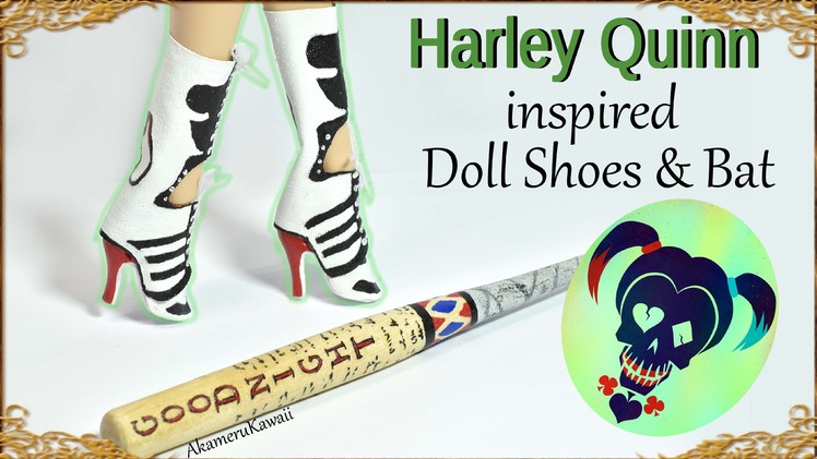 DIY Barbie. Doll Harley Quinn inspired shoes. boots & bat