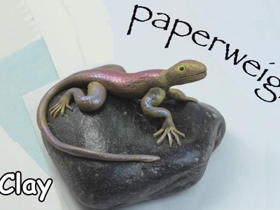 DIY stone paperweight with a Lizard - Polymer clay tutorial