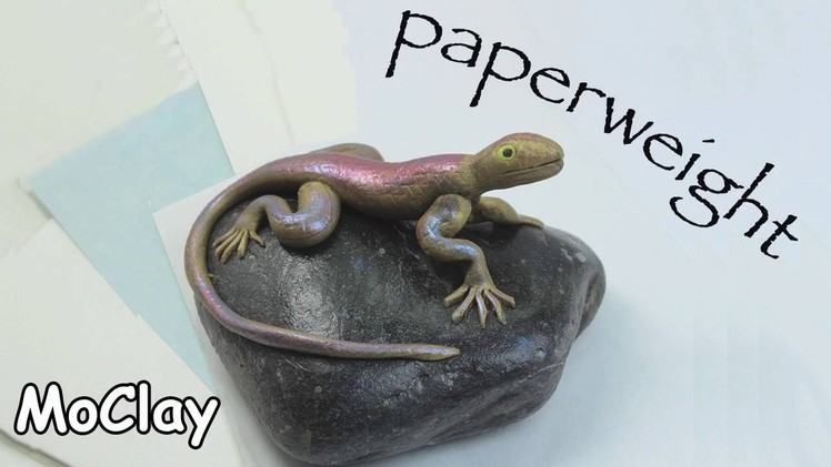 DIY stone paperweight with a Lizard - Polymer clay tutorial