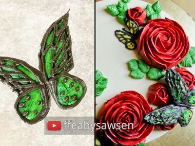 Buttercream butterfly and rose flower wreath cake - how to pipe buttercream butterflies