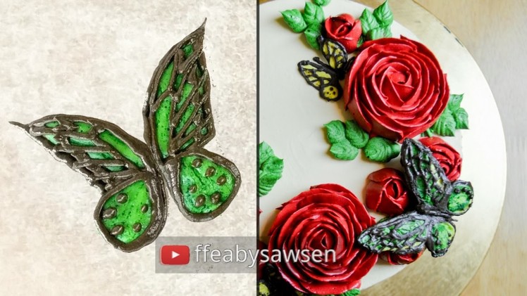 Buttercream butterfly and rose flower wreath cake - how to pipe buttercream butterflies