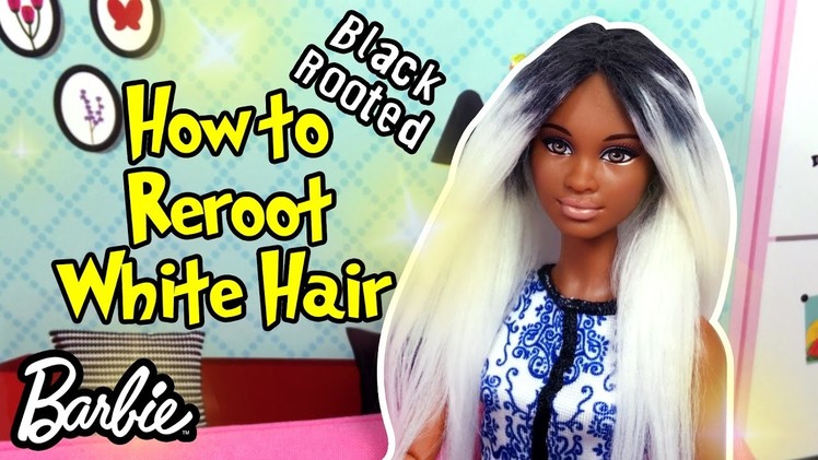 DIY Barbie Hair as Black Rooted White Hair - How to Make Barbie Hair Reroot