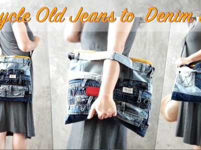 DIY Recycle Old Jeans to Denim Bag 4 Styles !!