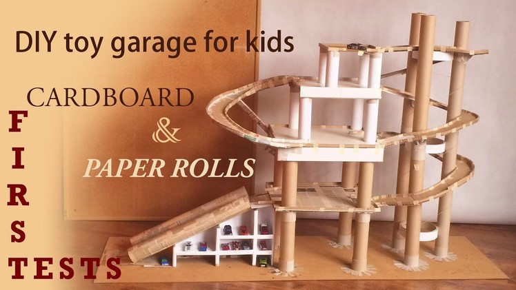 DIY toy garage for kids - first tests of cardboard garage