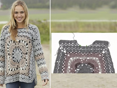 DROPS Crocheting Tutorial:  How to work the shoulders in Harvest Love jumper.