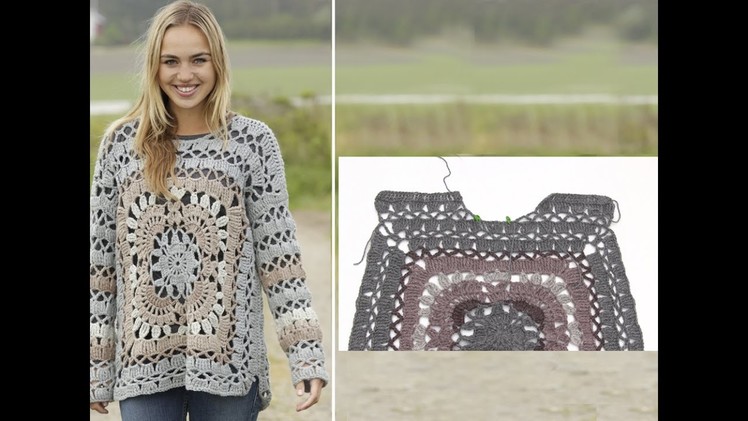 DROPS Crocheting Tutorial:  How to work the shoulders in Harvest Love jumper.