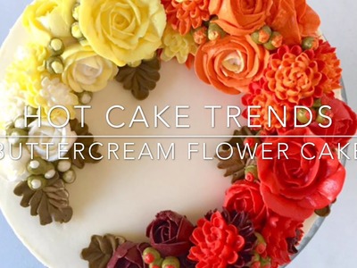 HOT CAKE TRENDS 2016 Buttercream ombre roses and chrysanthemums cake - How to make by Olga Zaytseva