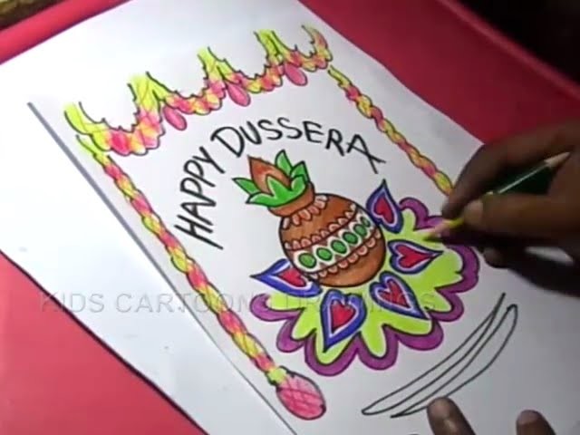How to Draw Dussehra Color Greeting Drawing Step by Step for Kids