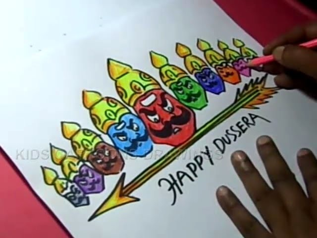 How to Draw Dussehra Greeting Drawing Step by Step for Kids