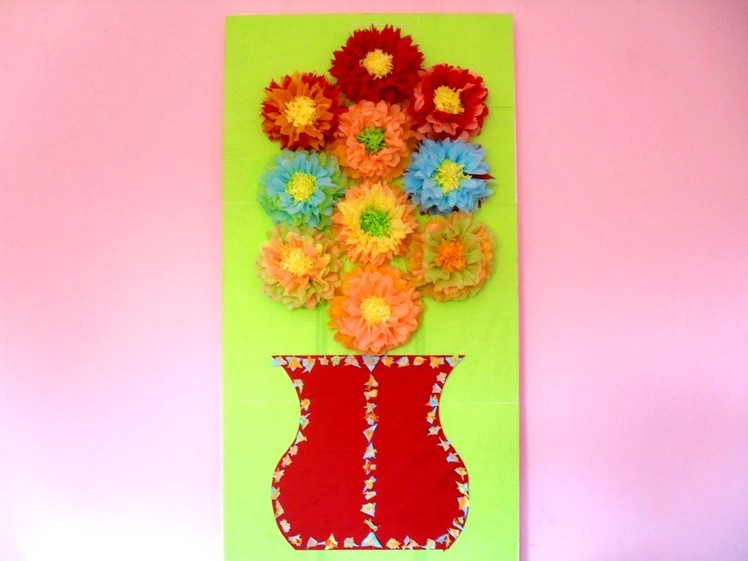 How to Make A Painting with Tissue Paper Flowers Step by Step