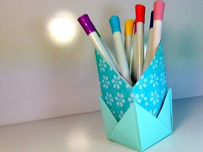 How to Make Origami Stand for Pencils. Crafts out of Paper for the Children. Simply and easily