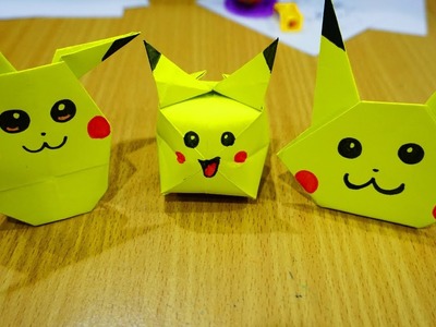 How to make Three tutorial Easy Pikachu Origami Pokemon Go l Easy colors paper cut for Kids