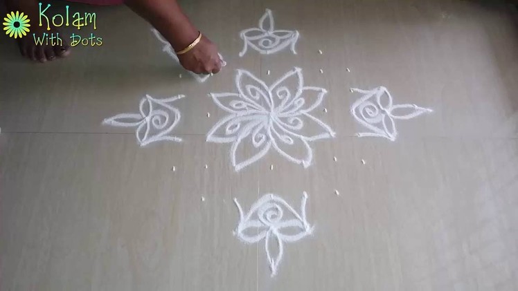 How to put rangoli designs with hands - 11 to 1 dots - muggulu tutorial - kolam for home!!
