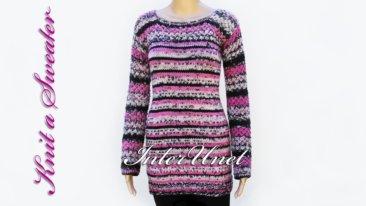 Knit long sweater with sleeves - sweater knitting pattern. Part 1 of 2
