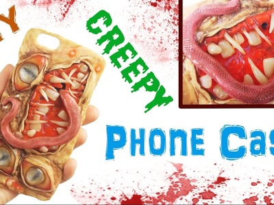 DIY CREEPY MONSTER PHONE CASE Polymer clay & resin halloween tutorial  handmade craft iphone cover
